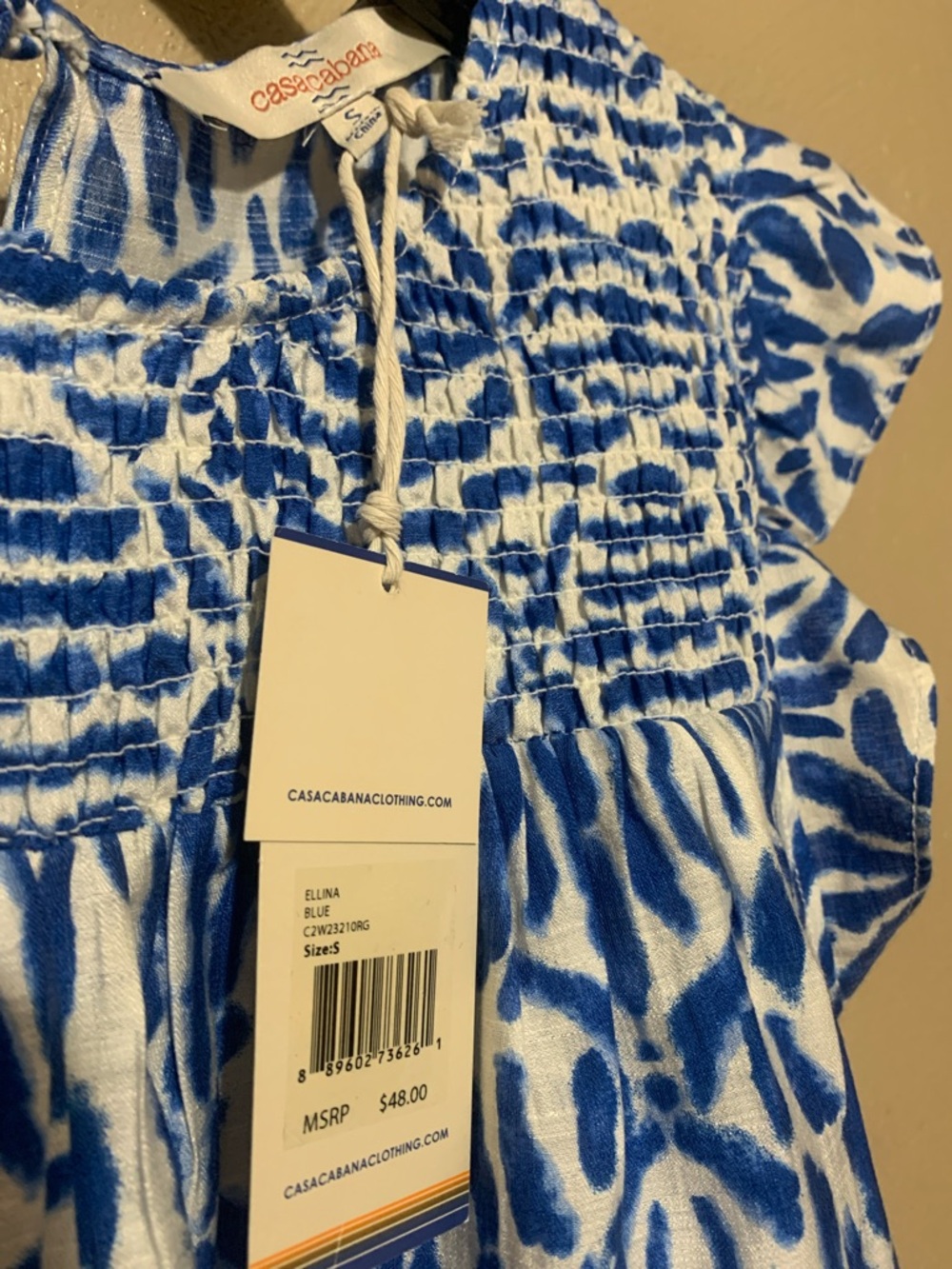 7. Casacabana size S Blue Smocked Flutter-Sleeve Top NWT - Picture 4 of 4
